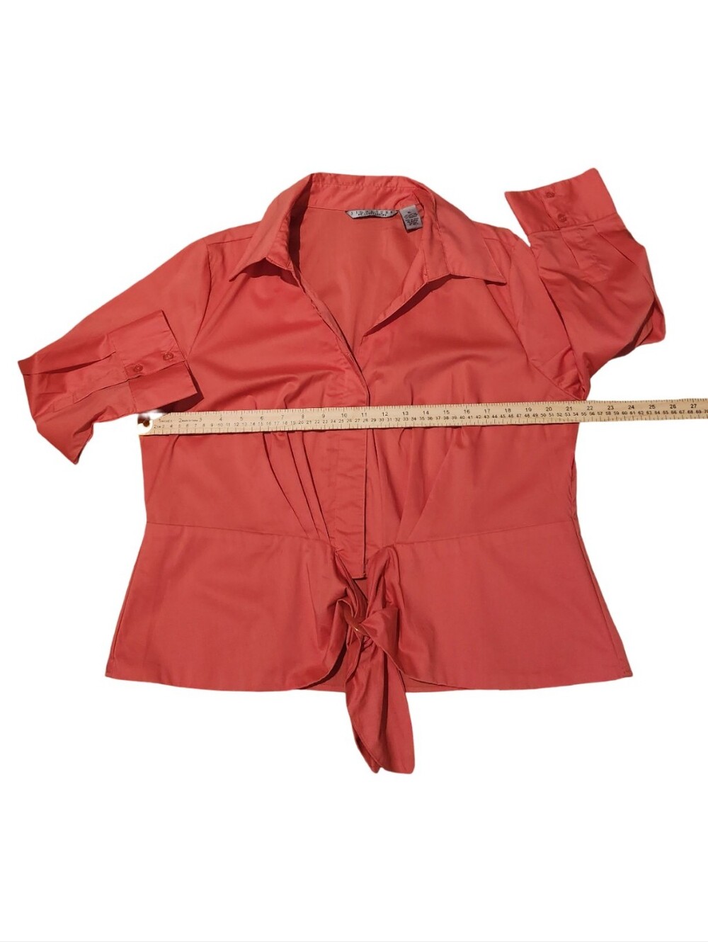 Signature by Larry Levine Coral Tie-Front Button-Down Shirt